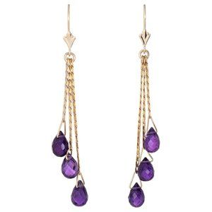 Amethyst Briolette Earrings Vintage 14 Karat Gold Three-Tier Drop Chain Link
